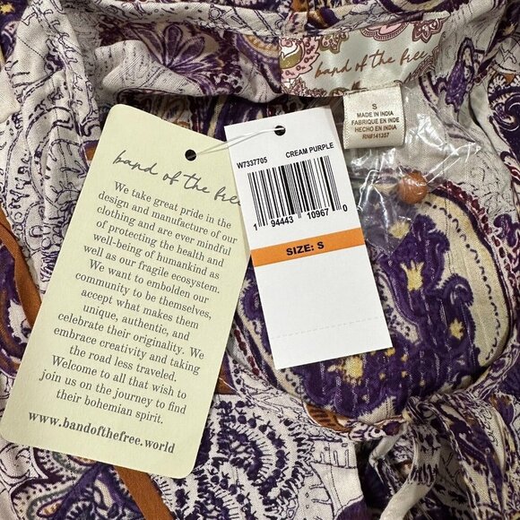 Band Of The Free Size S Lyonnette Paisley Cream Purple Boho Mini Dress NWT - Picture 6 of 8